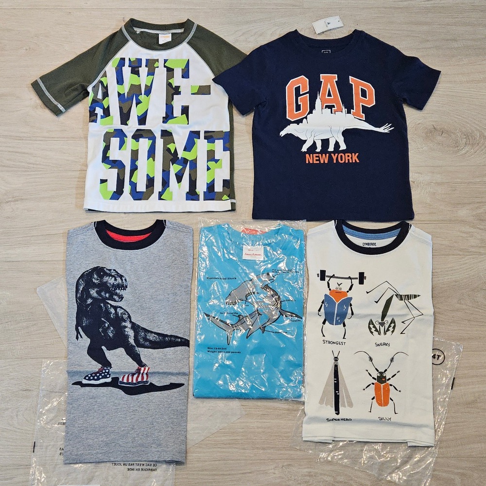 Gap Gymboree Hanna Andersson T-Shirt Lot of 5 Kids 4T‎ NEW Dinosaur Shark Bugs